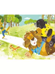 ライオンとクマのニワトリ争い