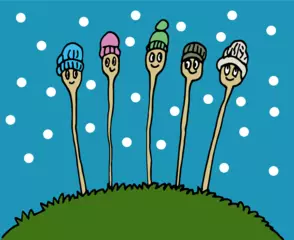 毛糸帽をかぶったコケが日本庭園にいる